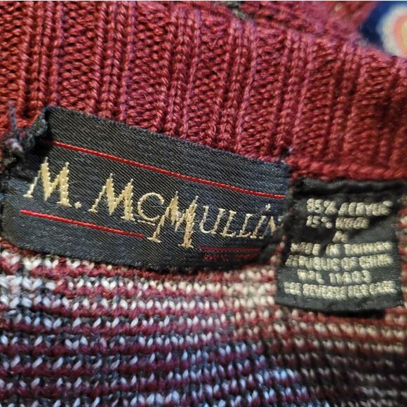 Vintage 80s Mens Maroon Diamond Sweater Sz Medium Elbow Patches Grandpacore - Picture 6 of 10